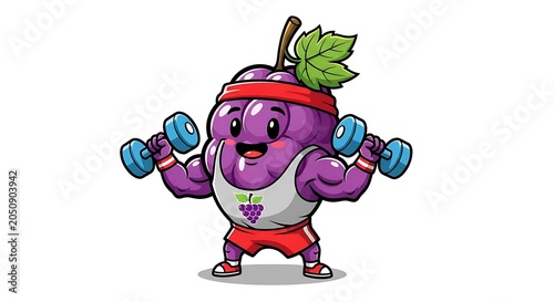 Cartoon purple monster holding green plant.