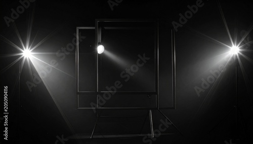 Black and white studio set with two illuminated frames