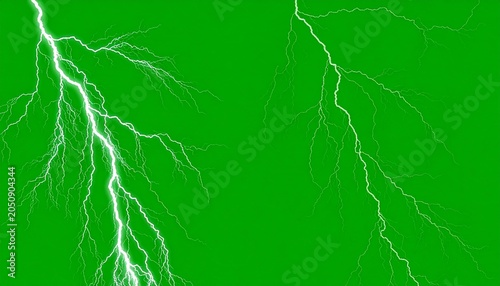 Two vivid white lightning bolts against a green backdrop