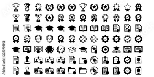 Fotografie A collection of various award icons and symbols are displayed on a surface