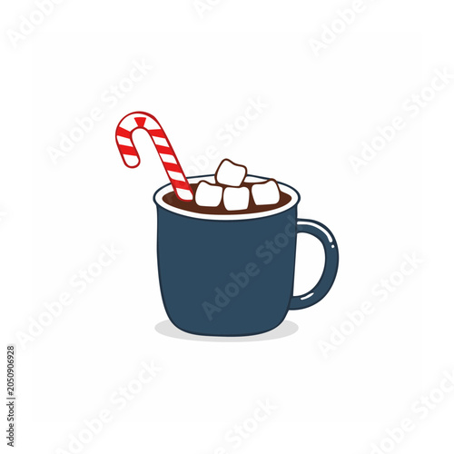 Hot chocolate with marshmallows and candy cane