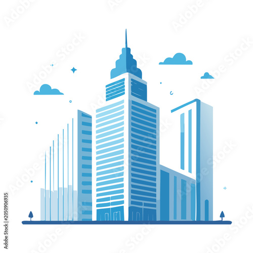 Modern city skyline with skyscrapers and clouds in flat design