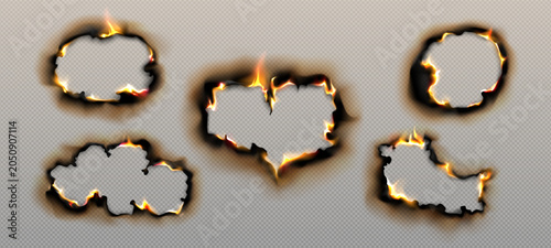 Tableau sur toile set of realistic effects of burnt and burning paper on a transparent background