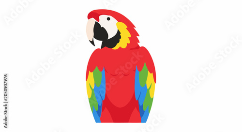 Vibrant scarlet macaw with yellow, blue, and green wing accents and black markings
