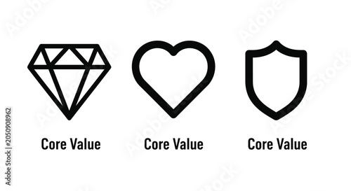 Принти на полотні Diamond heart and shield silhouettes on a white background