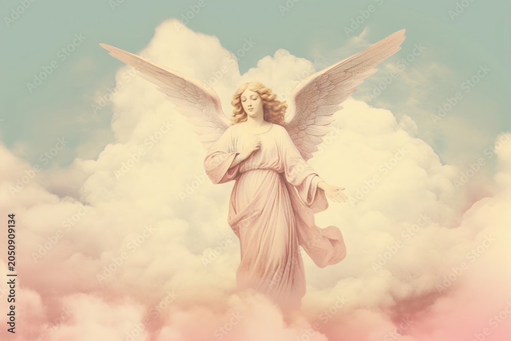 Obraz premium Illustration of angel on cloud representation spirituality architecture.