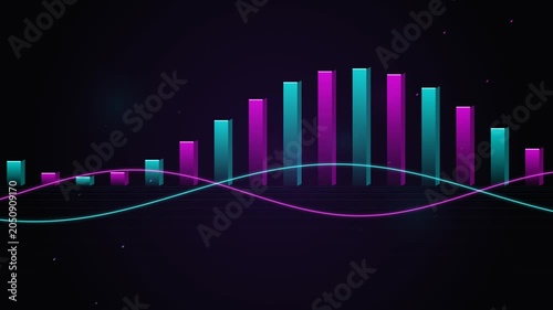 Abstract 3D Bar Chart Animation with Wavy Lines and Particles