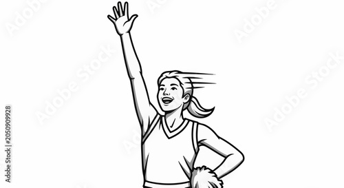 Energetic illustration of a cheering athlete with arm raised and pom-pom