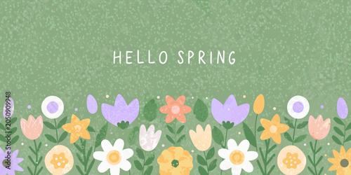 Foto Floral ornament with spring greeting on a speckled green background