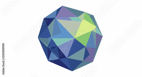 Faceted, polygonal, geometric gemstone with cool hues
