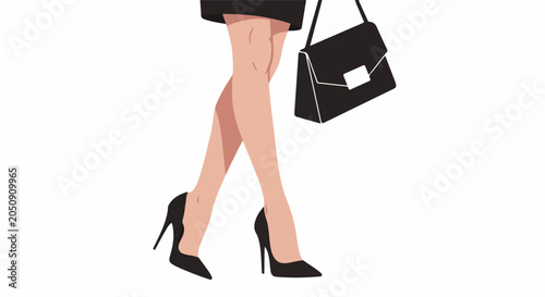 Fashionable woman in heels and skirt carrying a handbag