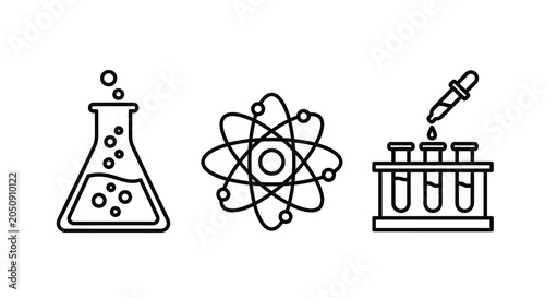 Fotografía Laboratory Equipment Line Icons On White Background