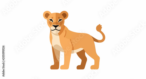 Stylized flat illustration of a golden-tan lioness standing on a white background