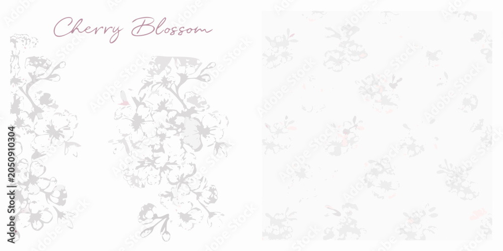 Obraz premium Cherry blossom branches delicate floral ornament in pastel watercolor style
