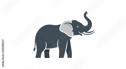 Stylized dark gray elephant with trunk raised and tusks