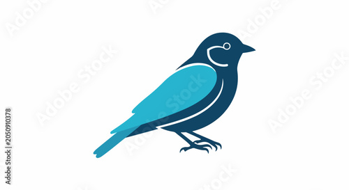 Stylized dark blue and bright blue bird on white background
