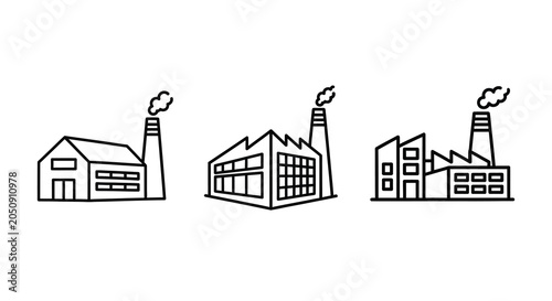 Photos Factory Buildings With Chimneys Black Line Art Illustration On White Background