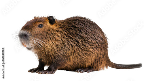 Bild auf Leinwand Nutria rodent with brown fur and long whiskers