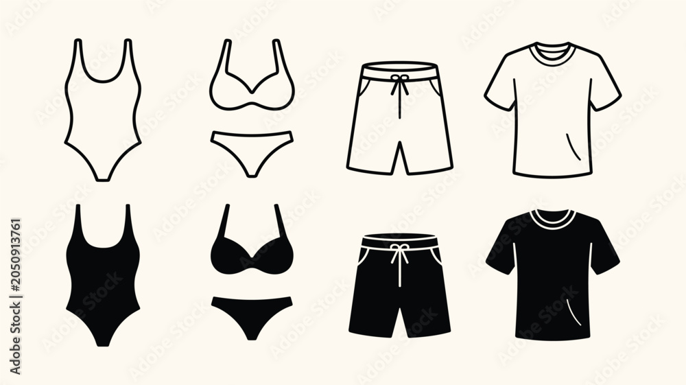 Naklejka premium Summer clothing set flat icon vector illustration on beige background.