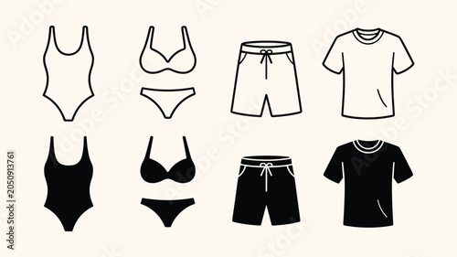 Photos Summer clothing set flat icon vector illustration on beige background