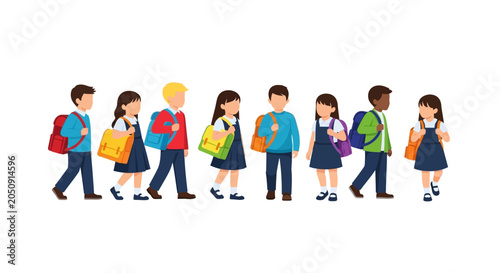 Diverse Students Walking with Backpacks, Ready for School