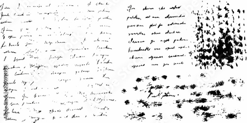 Bild auf Leinwand Handwritten notes and ink splatters on white background grunge texture
