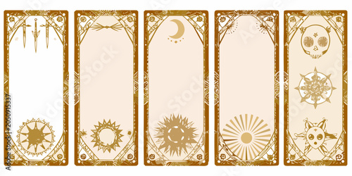 Slika na platnu Set Of Seven Tarot Card Templates Beige Background Ornamental Vector Illustratio