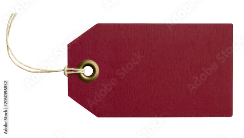 фотографія Red paper gift tag with brass grommet and twine string