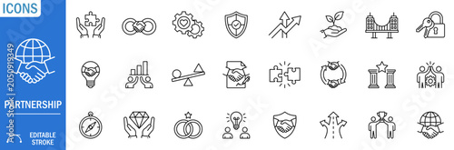 Fotografie Partnership icon set for business collaboration, corporate handshake, strategic teamwork, trust and global alliance concepts