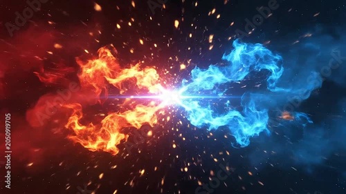 Abstract background with colliding red and blue energy waves