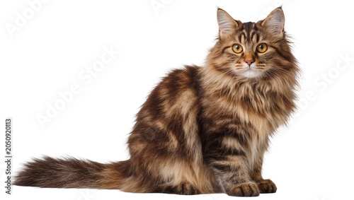 Φωτογραφία Fluffy brown tabby cat with yellow eyes sitting
