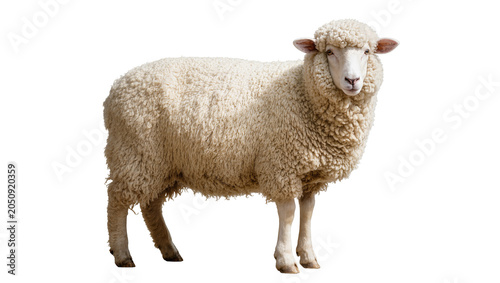 Fotografija Woolly sheep standing profile view