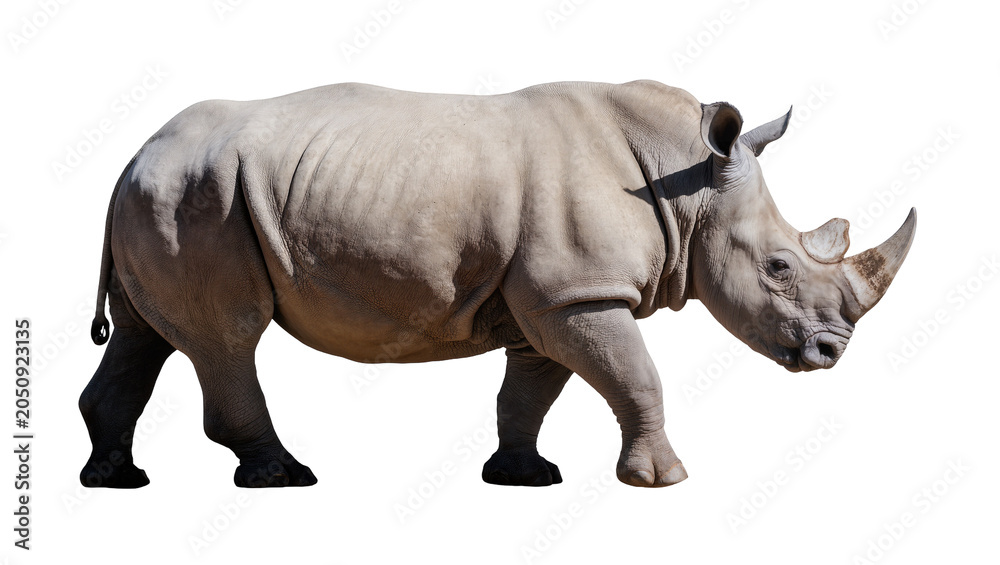 Obraz premium White rhinoceros walking side view, full body