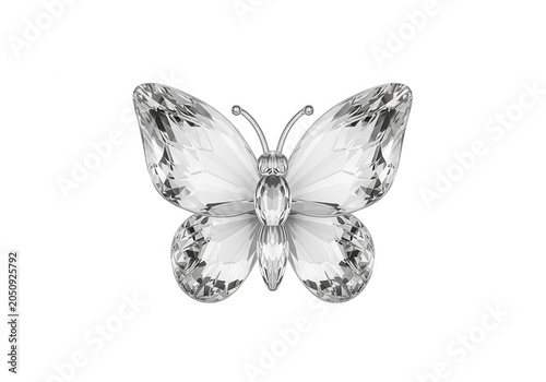Crystal butterfly figurine with intricate faceted wings glass isolated on a deep black background, for luxury decor display isolated on a transparent background