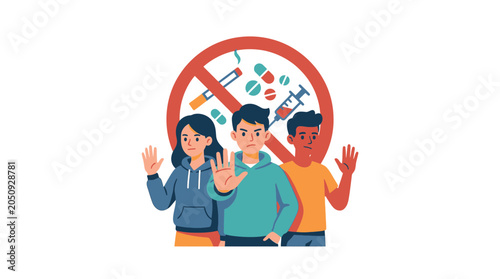 Anti-drug and anti-smoking campaign with young people saying no to addiction