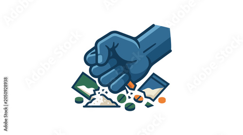 Quadro em tela Fist crushing illegal drugs and pills, anti-drug campaign concept
