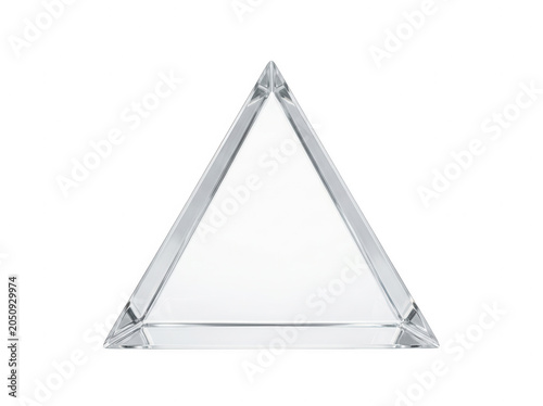 Geometric triangular prism made of clear glass isolated on a solid black background, for architectural concepts isolated on a transparent background
