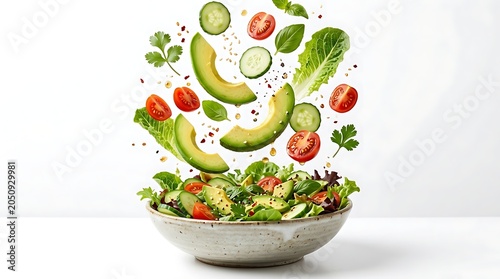 Fresh vegetable salad with avocado and bowl