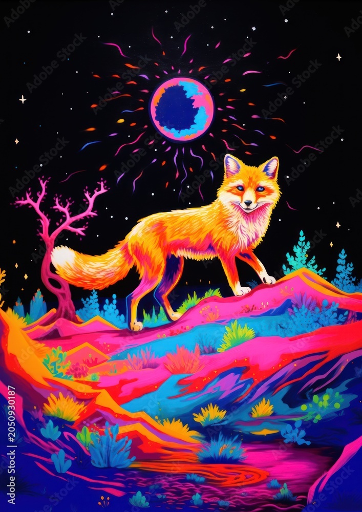 Naklejka premium A fox painting animal mammal.