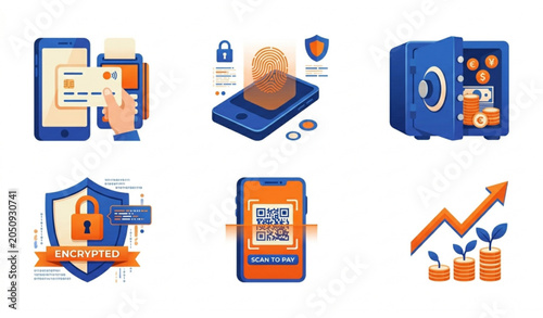 Fotografie Fintech Digital Wallet and Contactless Mobile Payment Vector Icon Pack
