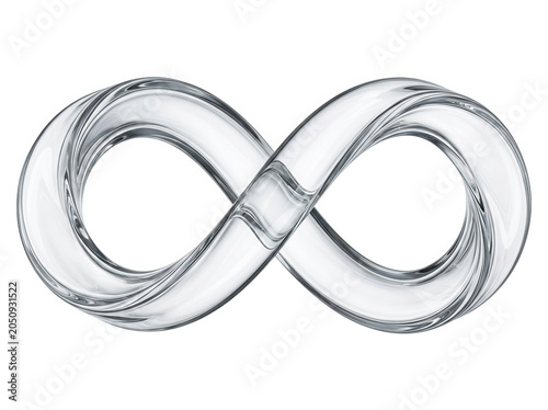 Infinity symbol rendered in polished chrome metal with liquid surface reflections glass isolated on a solid black background isolated on a transparent background