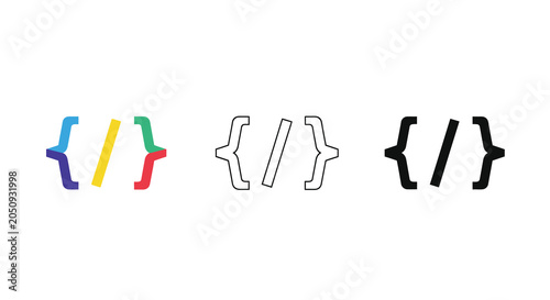 Photos Coding bracket icons set color outline and solid black variations
