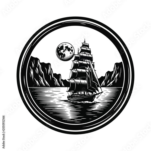Fotografie Vintage Sailing Ship on the Ocean.