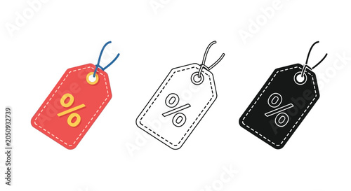 Quadro su tela Sale tag trio color line art and silhouette versions for marketing and promotion