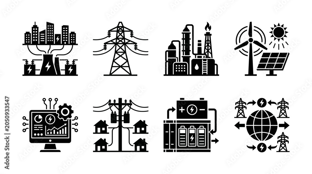 Naklejka premium Set of energy and power industry icons