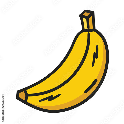 Simple hand drawn yellow banana illustration on white background.
