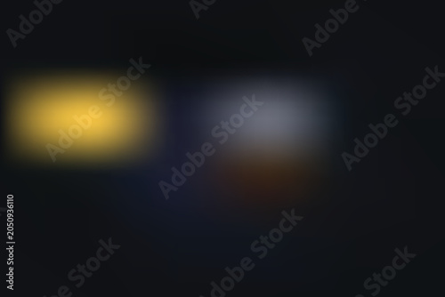 Blurry scene with yellow object and white shape on dark transparent background