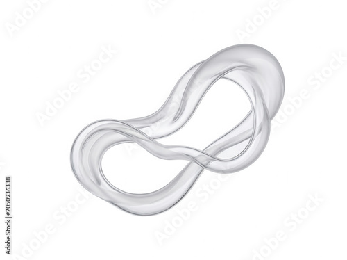 Transparent liquid glass ribbon twisted into a continuous infinity loop shape isolated on a solid black background isolated on a transparent background