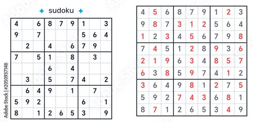 Sudoku,sudoku classic,sudoku easy,sudoku classic hard, sudoku with answers.sudoku puzzles,sudoku for kids, sudoku logic puzzle. Sudoku puzzle grids with hints and completed solution  
