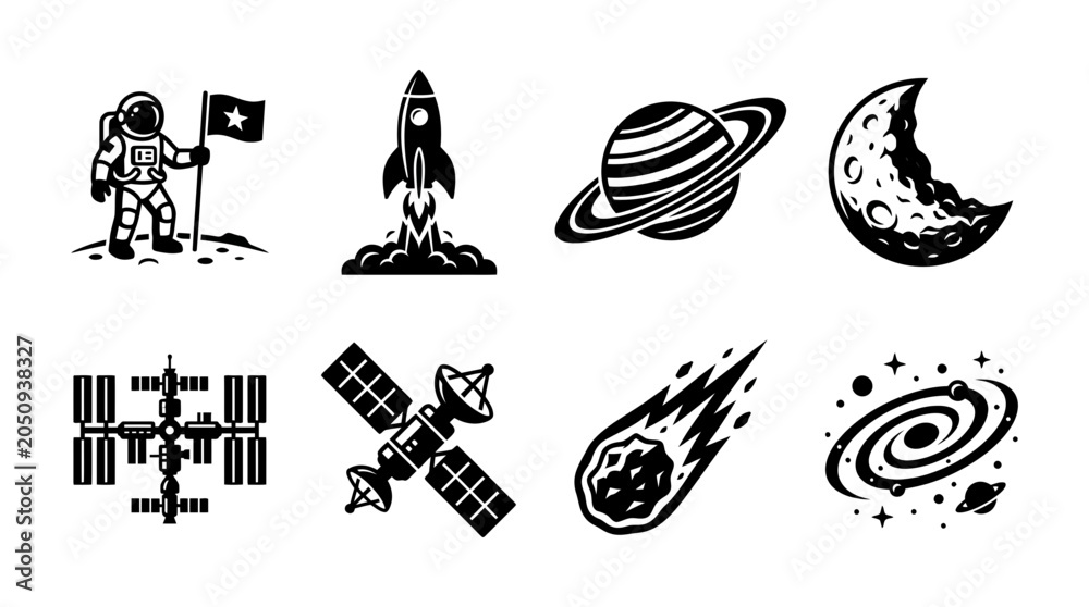 Obraz premium Set of space and astronomy icons, vector illustrations